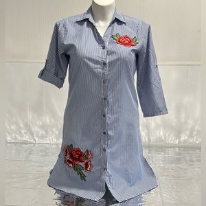Rose Patch Button Down Tunic Shirt